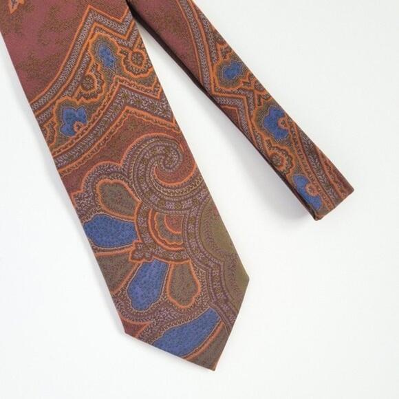 NEW Etro Tie Italian Silk Paisley Necktie NWOT Brown Green Orange Mens - Picture 5 of 9
